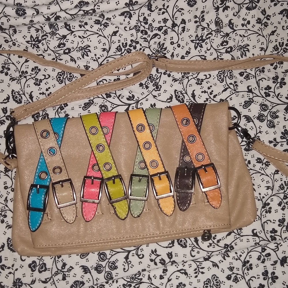 Belt buckled shoulder purse/wristlet